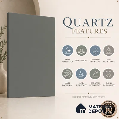 Belina Quartz QR 00214 Silvershadow Helsinki Series 11.5 ft x 6.5 ft Quartz - 20 mm | 10 Years of Replacement Warranty | Suitable for Kitchen, Restaurant, Counter Tops, Dining, Reception, office