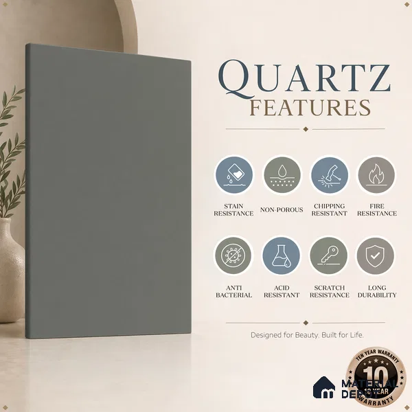 Belina Quartz QR 00214 Silvershadow Helsinki Series 11.5 ft x 6.5 ft Quartz - 20 mm | 10 Years of Replacement Warranty | Suitable for Kitchen, Restaurant, Counter Tops, Dining, Reception, office