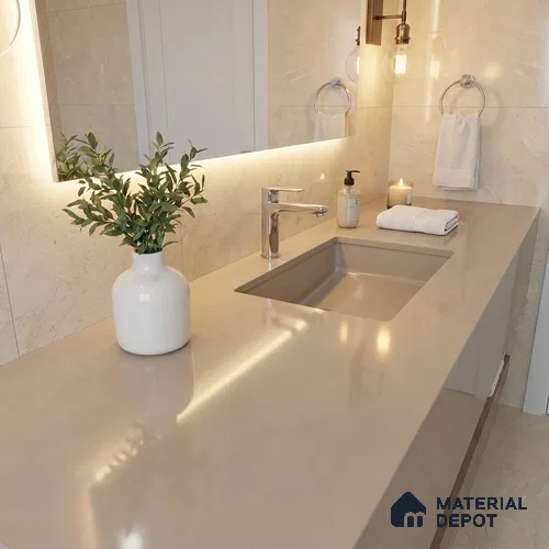 Belina Quartz QR 00215 Serene Dune Helsinki Series 11.5 ft x 6.5 ft Quartz - 20 mm | 10 Years of Replacement Warranty | Suitable for Kitchen, Restaurant, Counter Tops, Dining, Reception, office