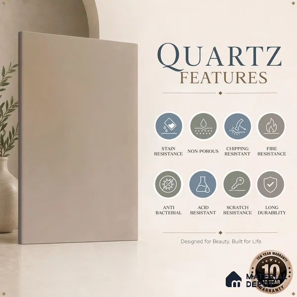 Belina Quartz QR 00215 Serene Dune Helsinki Series 11.5 ft x 6.5 ft Quartz - 20 mm | 10 Years of Replacement Warranty | Suitable for Kitchen, Restaurant, Counter Tops, Dining, Reception, office