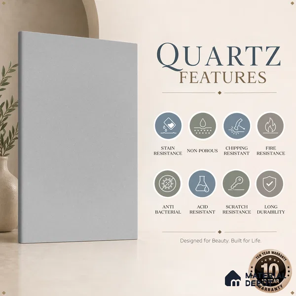 Belina Quartz QR 00217 Mist Quartz Helsinki Series 11.5 ft x 6.5 ft Quartz - 20 mm | 10 Years of Replacement Warranty | Suitable for Kitchen, Restaurant, Counter Tops, Dining, Reception, office