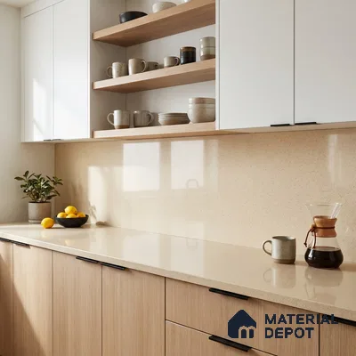 Belina Quartz QR 00218 Sable Mist Helsinki Series 11.5 ft x 6.5 ft Quartz - 20 mm | 10 Years of Replacement Warranty | Suitable for Kitchen, Restaurant, Counter Tops, Dining, Reception, office