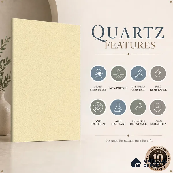 Belina Quartz QR 00218 Sable Mist Helsinki Series 11.5 ft x 6.5 ft Quartz - 20 mm | 10 Years of Replacement Warranty | Suitable for Kitchen, Restaurant, Counter Tops, Dining, Reception, office