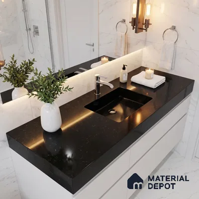 Belina Quartz QR 00219 Noir Velvet Helsinki Series 11.5 ft x 6.5 ft Quartz - 20 mm | 10 Years of Replacement Warranty | Suitable for Kitchen, Restaurant, Counter Tops, Dining, Reception, office