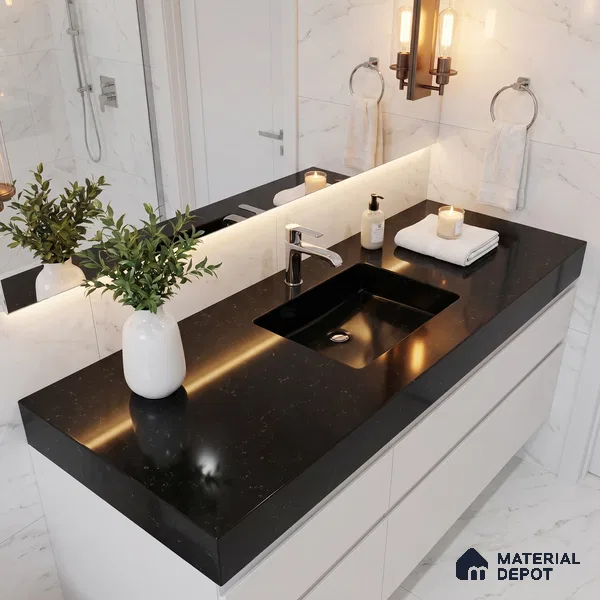 Belina Quartz QR 00219 Noir Velvet Helsinki Series 11.5 ft x 6.5 ft Quartz - 20 mm | 10 Years of Replacement Warranty | Suitable for Kitchen, Restaurant, Counter Tops, Dining, Reception, office