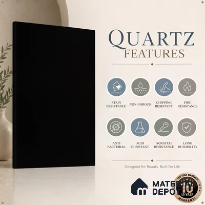 Belina Quartz QR 00219 Noir Velvet Helsinki Series 11.5 ft x 6.5 ft Quartz - 20 mm | 10 Years of Replacement Warranty | Suitable for Kitchen, Restaurant, Counter Tops, Dining, Reception, office