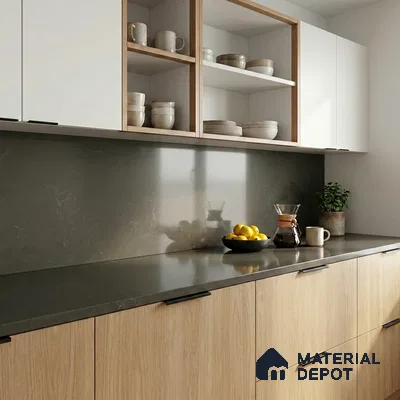 Belina Quartz QR 00220 C Obsidian Veil Helsinki Series 11.5 ft x 3.25 ft Quartz - 20 mm | 10 Years of Replacement Warranty | Suitable for Kitchen, Restaurant, Counter Tops, Dining, Reception, office