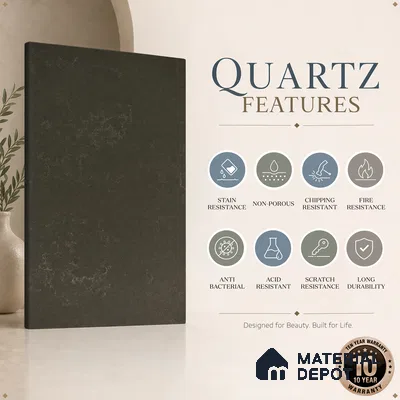 Belina Quartz QR 00220 C Obsidian Veil Helsinki Series 11.5 ft x 3.25 ft Quartz - 20 mm | 10 Years of Replacement Warranty | Suitable for Kitchen, Restaurant, Counter Tops, Dining, Reception, office