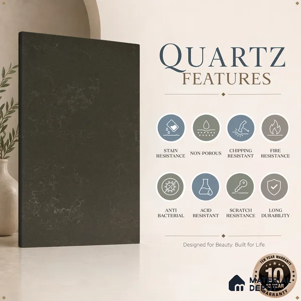 Belina Quartz QR 00220 C Obsidian Veil Helsinki Series 11.5 ft x 3.25 ft Quartz - 20 mm | 10 Years of Replacement Warranty | Suitable for Kitchen, Restaurant, Counter Tops, Dining, Reception, office