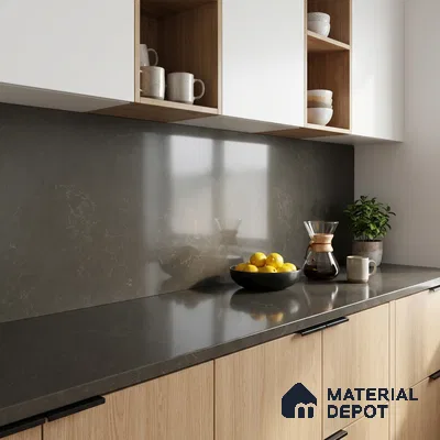 Belina Quartz QR 00220 Obsidian Veil Helsinki Series 11.5 ft x 6.5 ft Quartz - 20 mm | 10 Years of Replacement Warranty | Suitable for Kitchen, Restaurant, Counter Tops, Dining, Reception, office