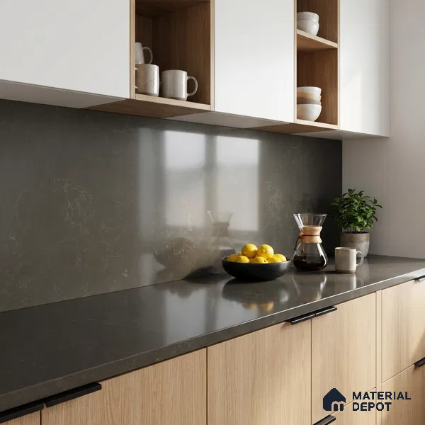Belina Quartz QR 00220 Obsidian Veil Helsinki Series 11.5 ft x 6.5 ft Quartz - 20 mm | 10 Years of Replacement Warranty | Suitable for Kitchen, Restaurant, Counter Tops, Dining, Reception, office
