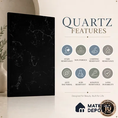 Belina Quartz QR 00221 Noir Cascade Helsinki Series 11.5 ft x 6.5 ft Quartz - 20 mm | 10 Years of Replacement Warranty | Suitable for Kitchen, Restaurant, Counter Tops, Dining, Reception, office