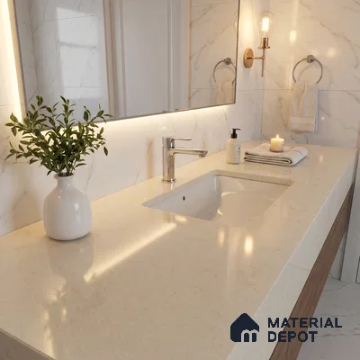 Belina Quartz QR 00222 Ivory Whisper Helsinki Series 11.5 ft x 6.5 ft Quartz - 20 mm | 10 Years of Replacement Warranty | Suitable for Kitchen, Restaurant, Counter Tops, Dining, Reception, office