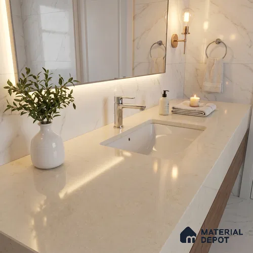 Belina Quartz QR 00222 Ivory Whisper Helsinki Series 11.5 ft x 6.5 ft Quartz - 20 mm | 10 Years of Replacement Warranty | Suitable for Kitchen, Restaurant, Counter Tops, Dining, Reception, office