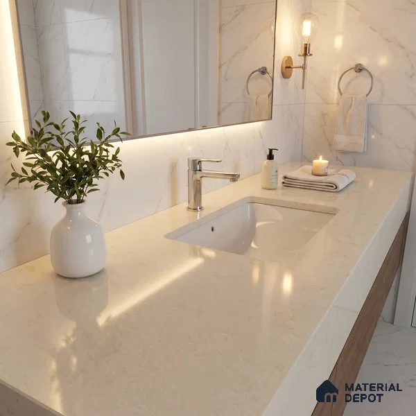 Belina Quartz QR 00222 Ivory Whisper Helsinki Series 11.5 ft x 6.5 ft Quartz - 20 mm | 10 Years of Replacement Warranty | Suitable for Kitchen, Restaurant, Counter Tops, Dining, Reception, office