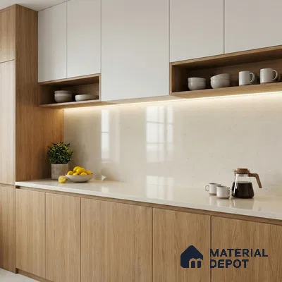 Belina Quartz QR 00222 Ivory Whisper Helsinki Series 11.5 ft x 6.5 ft Quartz - 20 mm | 10 Years of Replacement Warranty | Suitable for Kitchen, Restaurant, Counter Tops, Dining, Reception, office