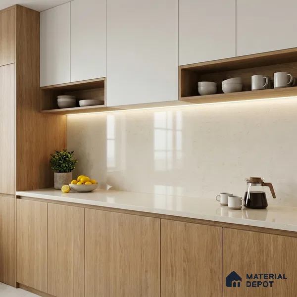 Belina Quartz QR 00222 Ivory Whisper Helsinki Series 11.5 ft x 6.5 ft Quartz - 20 mm | 10 Years of Replacement Warranty | Suitable for Kitchen, Restaurant, Counter Tops, Dining, Reception, office