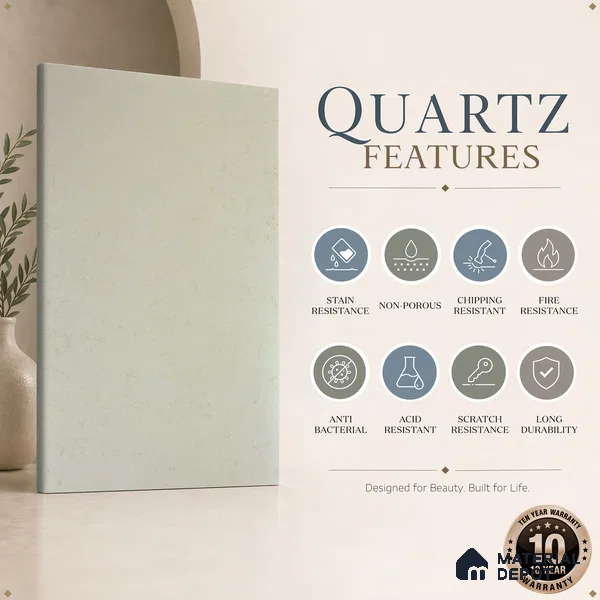 Belina Quartz QR 00222 Ivory Whisper Helsinki Series 11.5 ft x 6.5 ft Quartz - 20 mm | 10 Years of Replacement Warranty | Suitable for Kitchen, Restaurant, Counter Tops, Dining, Reception, office