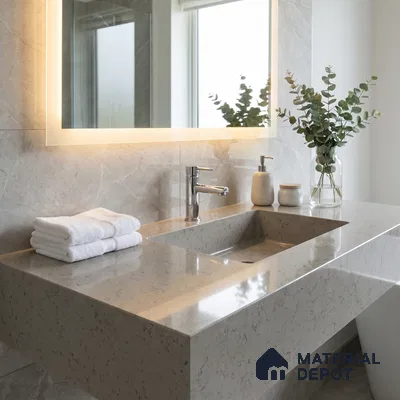 Belina Quartz QR 00224 Frosted Veil Helsinki Series 11.5 ft x 6.5 ft Quartz - 20 mm | 10 Years of Replacement Warranty | Suitable for Kitchen, Restaurant, Counter Tops, Dining, Reception, office