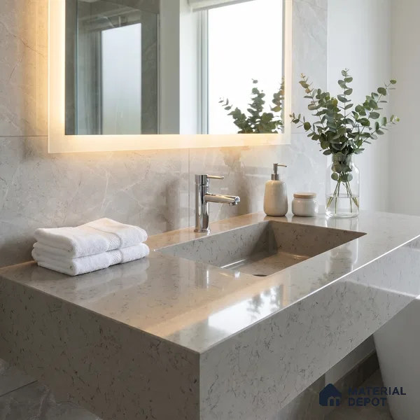 Belina Quartz QR 00224 Frosted Veil Helsinki Series 11.5 ft x 6.5 ft Quartz - 20 mm | 10 Years of Replacement Warranty | Suitable for Kitchen, Restaurant, Counter Tops, Dining, Reception, office