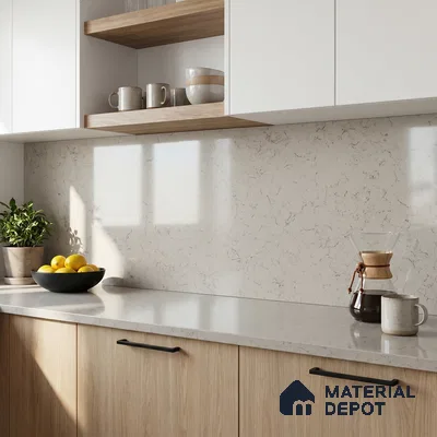 Belina Quartz QR 00224 Frosted Veil Helsinki Series 11.5 ft x 6.5 ft Quartz - 20 mm | 10 Years of Replacement Warranty | Suitable for Kitchen, Restaurant, Counter Tops, Dining, Reception, office