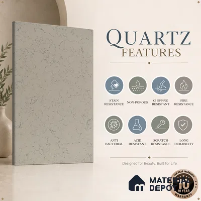 Belina Quartz QR 00224 Frosted Veil Helsinki Series 11.5 ft x 6.5 ft Quartz - 20 mm | 10 Years of Replacement Warranty | Suitable for Kitchen, Restaurant, Counter Tops, Dining, Reception, office