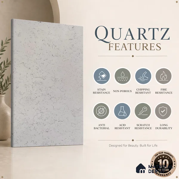 Belina Quartz QR 00225 Frosted Ink Helsinki Series 11.5 ft x 6.5 ft Quartz - 20 mm | 10 Years of Replacement Warranty | Suitable for Kitchen, Restaurant, Counter Tops, Dining, Reception, office