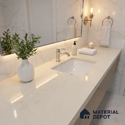 Belina Quartz QR 00226 Ivory Whisper Helsinki Series 11.5 ft x 6.5 ft Quartz - 20 mm | 10 Years of Replacement Warranty | Suitable for Kitchen, Restaurant, Counter Tops, Dining, Reception, office