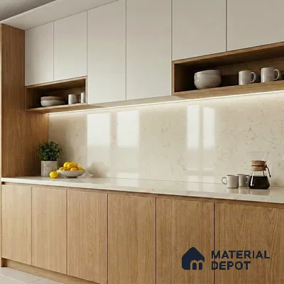 Belina Quartz QR 00226 Ivory Whisper Helsinki Series 11.5 ft x 6.5 ft Quartz - 20 mm | 10 Years of Replacement Warranty | Suitable for Kitchen, Restaurant, Counter Tops, Dining, Reception, office