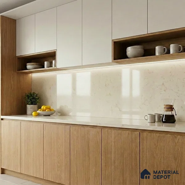 Belina Quartz QR 00226 Ivory Whisper Helsinki Series 11.5 ft x 6.5 ft Quartz - 20 mm | 10 Years of Replacement Warranty | Suitable for Kitchen, Restaurant, Counter Tops, Dining, Reception, office