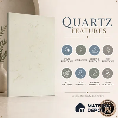 Belina Quartz QR 00226 Ivory Whisper Helsinki Series 11.5 ft x 6.5 ft Quartz - 20 mm | 10 Years of Replacement Warranty | Suitable for Kitchen, Restaurant, Counter Tops, Dining, Reception, office