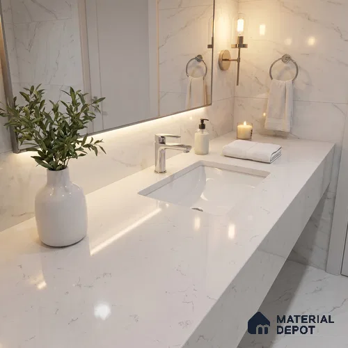 Belina Quartz QR 00227 Frosted Cascade Helsinki Series 11.5 ft x 6.5 ft Quartz - 20 mm | 10 Years of Replacement Warranty | Suitable for Kitchen, Restaurant, Counter Tops, Dining, Reception, office
