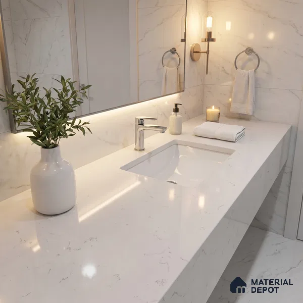 Belina Quartz QR 00227 Frosted Cascade Helsinki Series 11.5 ft x 6.5 ft Quartz - 20 mm | 10 Years of Replacement Warranty | Suitable for Kitchen, Restaurant, Counter Tops, Dining, Reception, office
