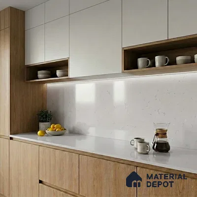 Belina Quartz QR 00227 Frosted Cascade Helsinki Series 11.5 ft x 6.5 ft Quartz - 20 mm | 10 Years of Replacement Warranty | Suitable for Kitchen, Restaurant, Counter Tops, Dining, Reception, office