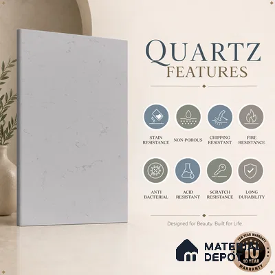 Belina Quartz QR 00227 Frosted Cascade Helsinki Series 11.5 ft x 6.5 ft Quartz - 20 mm | 10 Years of Replacement Warranty | Suitable for Kitchen, Restaurant, Counter Tops, Dining, Reception, office