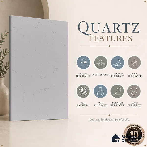 Belina Quartz QR 00227 Frosted Cascade Helsinki Series 11.5 ft x 6.5 ft Quartz - 20 mm | 10 Years of Replacement Warranty | Suitable for Kitchen, Restaurant, Counter Tops, Dining, Reception, office
