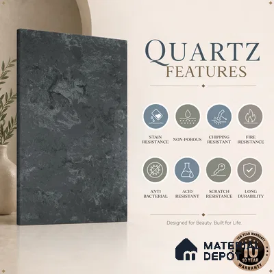 Belina Quartz QR 00228 Noir Nebula Helsinki Series 11.5 ft x 6.5 ft Quartz - 20 mm | 10 Years of Replacement Warranty | Suitable for Kitchen, Restaurant, Counter Tops, Dining, Reception, office