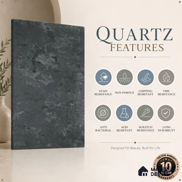 Belina Quartz QR 00228 Noir Nebula Helsinki Series 11.5 ft x 6.5 ft Quartz - 20 mm | 10 Years of Replacement Warranty | Suitable for Kitchen, Restaurant, Counter Tops, Dining, Reception, office