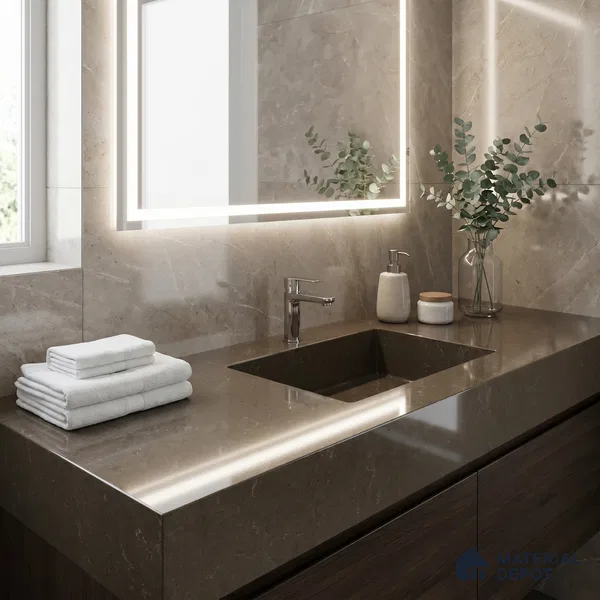 Belina Quartz QR 00229 Umber Veil Helsinki Series 11.5 ft x 6.5 ft Quartz - 20 mm | 10 Years of Replacement Warranty | Suitable for Kitchen, Restaurant, Counter Tops, Dining, Reception, office