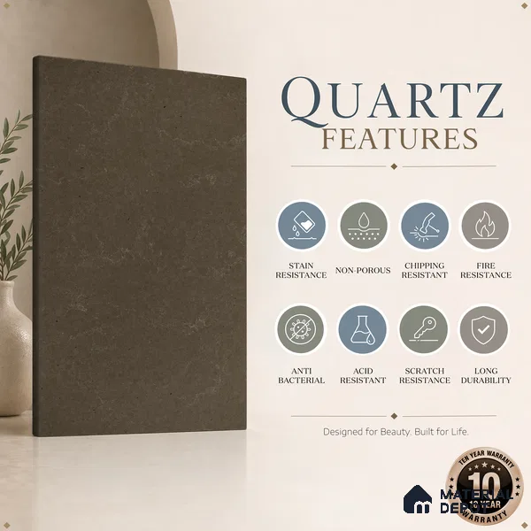 Belina Quartz QR 00229 Umber Veil Helsinki Series 11.5 ft x 6.5 ft Quartz - 20 mm | 10 Years of Replacement Warranty | Suitable for Kitchen, Restaurant, Counter Tops, Dining, Reception, office