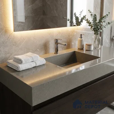 Belina Quartz QR 00230 Urban Mist Helsinki Series 11.5 ft x 6.5 ft Quartz - 20 mm | 10 Years of Replacement Warranty | Suitable for Kitchen, Restaurant, Counter Tops, Dining, Reception, office