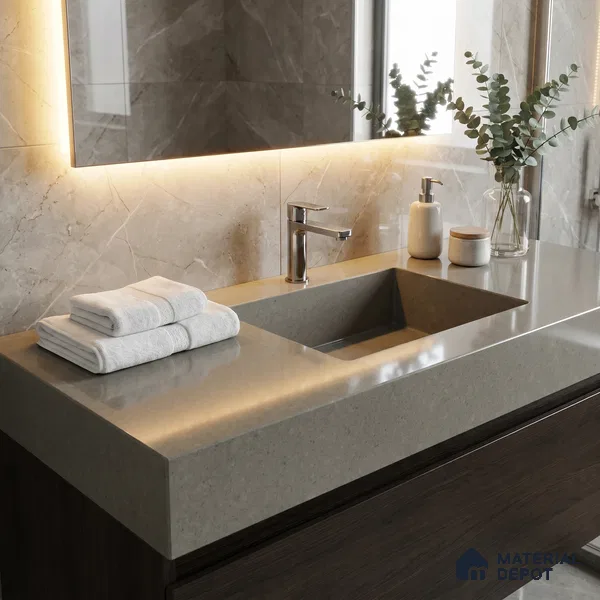 Belina Quartz QR 00230 Urban Mist Helsinki Series 11.5 ft x 6.5 ft Quartz - 20 mm | 10 Years of Replacement Warranty | Suitable for Kitchen, Restaurant, Counter Tops, Dining, Reception, office