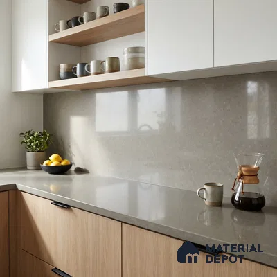 Belina Quartz QR 00230 Urban Mist Helsinki Series 11.5 ft x 6.5 ft Quartz - 20 mm | 10 Years of Replacement Warranty | Suitable for Kitchen, Restaurant, Counter Tops, Dining, Reception, office
