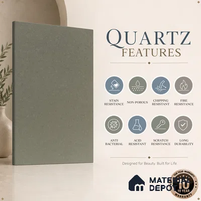 Belina Quartz QR 00230 Urban Mist Helsinki Series 11.5 ft x 6.5 ft Quartz - 20 mm | 10 Years of Replacement Warranty | Suitable for Kitchen, Restaurant, Counter Tops, Dining, Reception, office