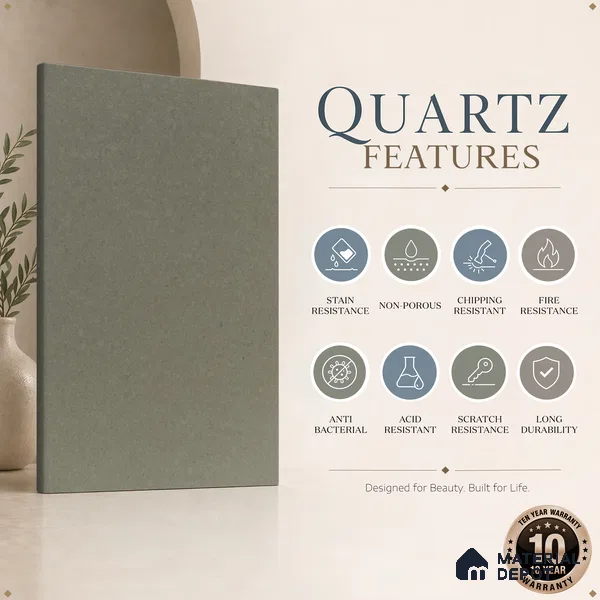 Belina Quartz QR 00230 Urban Mist Helsinki Series 11.5 ft x 6.5 ft Quartz - 20 mm | 10 Years of Replacement Warranty | Suitable for Kitchen, Restaurant, Counter Tops, Dining, Reception, office