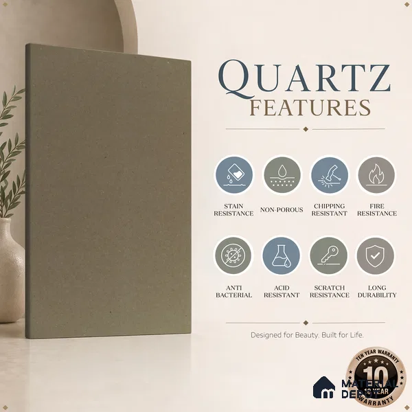 Belina Quartz QR 00231 Coastal Taupe Helsinki Series 11.5 ft x 6.5 ft Quartz - 20 mm | 10 Years of Replacement Warranty | Suitable for Kitchen, Restaurant, Counter Tops, Dining, Reception, office