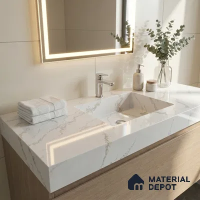 Belina Quartz QR 00233 Sunlit Cascade Helsinki Series 11.5 ft x 6.5 ft Quartz - 20 mm | 10 Years of Replacement Warranty | Suitable for Kitchen, Restaurant, Counter Tops, Dining, Reception, office