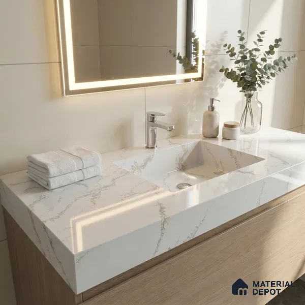 Belina Quartz QR 00233 Sunlit Cascade Helsinki Series 11.5 ft x 6.5 ft Quartz - 20 mm | 10 Years of Replacement Warranty | Suitable for Kitchen, Restaurant, Counter Tops, Dining, Reception, office