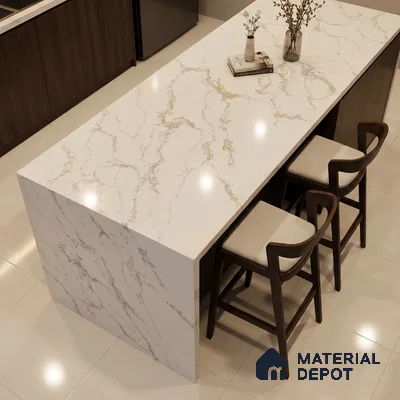 Belina Quartz QR 00233 Sunlit Cascade Helsinki Series 11.5 ft x 6.5 ft Quartz - 20 mm | 10 Years of Replacement Warranty | Suitable for Kitchen, Restaurant, Counter Tops, Dining, Reception, office
