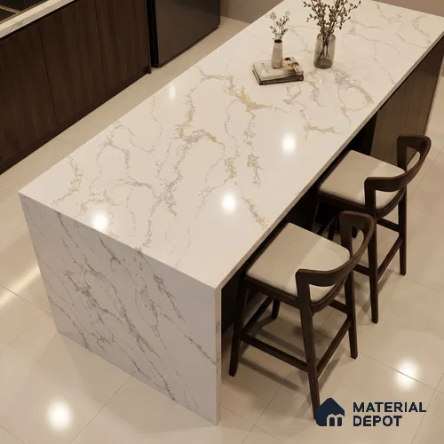 Belina Quartz QR 00233 Sunlit Cascade Helsinki Series 11.5 ft x 6.5 ft Quartz - 20 mm | 10 Years of Replacement Warranty | Suitable for Kitchen, Restaurant, Counter Tops, Dining, Reception, office